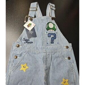 NWT Super Mario Kids Railroad Overalls Blue Striped Size 4T 5T Embellished